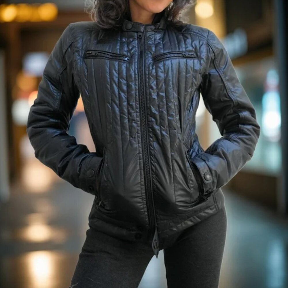 THE NORTH FACE Midori Quilted Moto Jacket, Black, M, Light Puffer